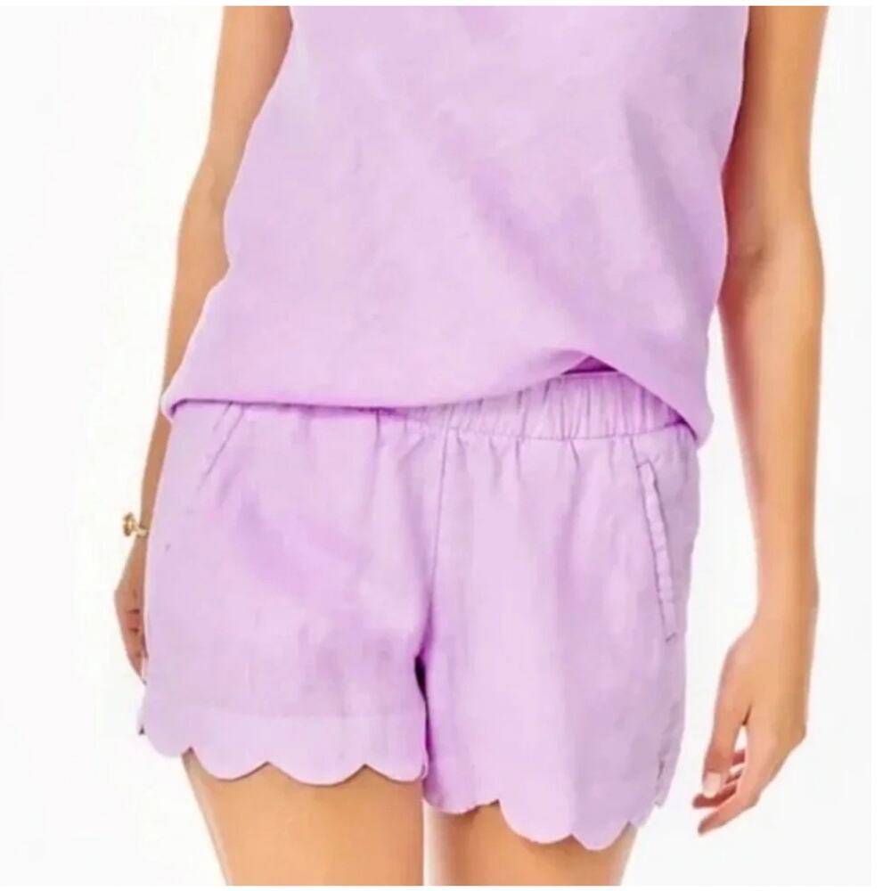Lilly Pulitzer Brea 4” Linen Scallop Hem Shorts Purple Iris Size XL - Picture 2 of 10